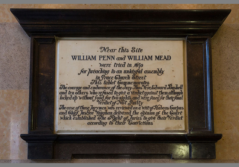 Plaque commemorating Bushel's Case of 1670